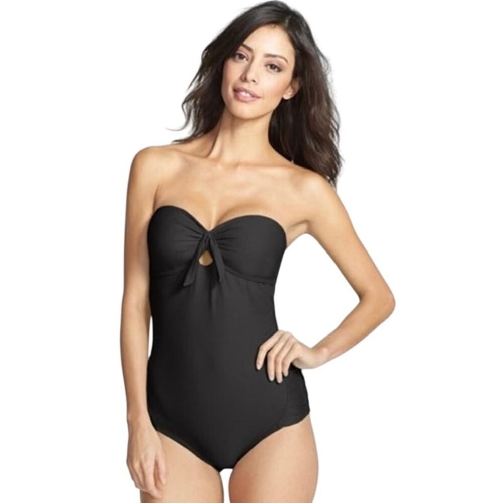 O'Neill Black Bandeau One Piece‎ Swimsuit Strapless Keyhole Tie Front Size M